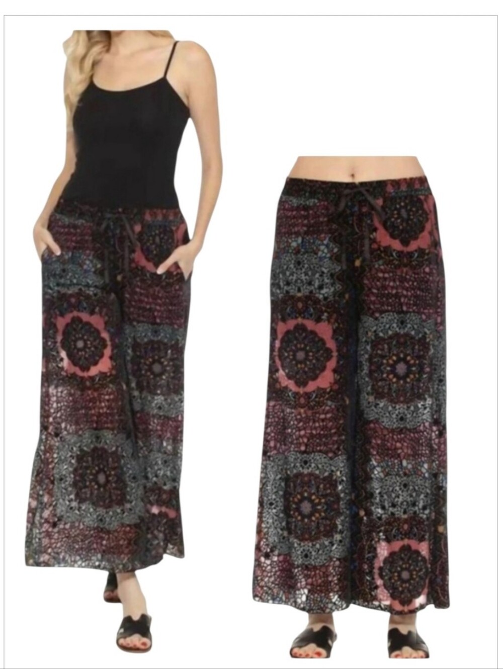 JOHNNY WAS Axelle Burnout Velvet Patchwork Wide Leg Pants Boho Linned L NWT